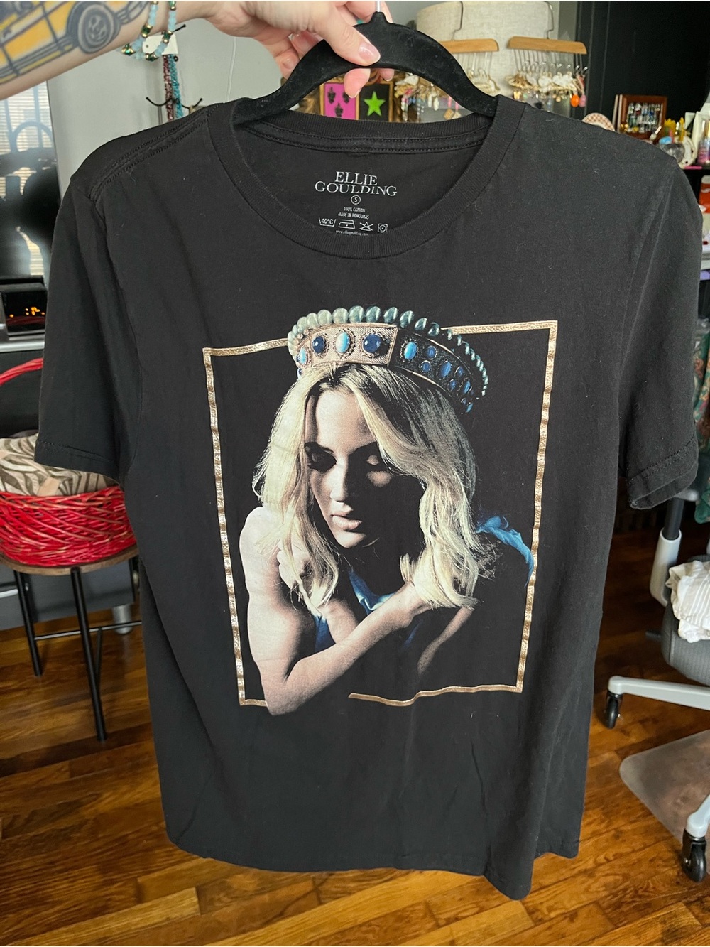 Elle Goulding Delirium Tour Black Graphic Tee with Crown Image
